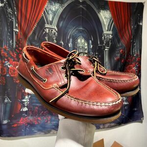 Timberland 25077 Boat Shoes Men's 10 Brown Leather Classic 2-Eye Flat Workwear